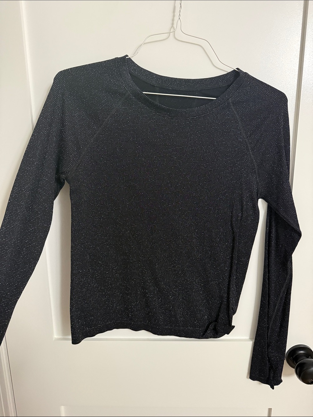 Athleta Black Sparkle Long-Sleeve Crewneck Top